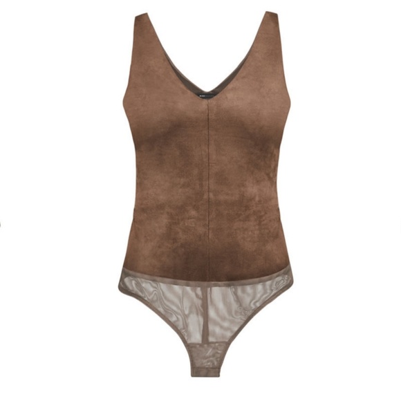 BCBGMAXAZRIA "MYA" Faux-Suede Tank Bodysuit, Brown Mocha - NWT - Picture 5 of 5
